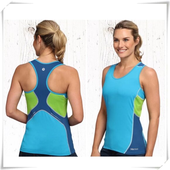 Marmot Blue Green Interval Tank Top Race Back Build-In Bra - Picture 1 of 10